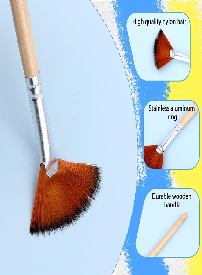 Dimeho Fan Brush for Painting, 5 Pcs Artist Fan Paint Brushes Professional Anti-Shedding Nylon Hair Painting Brush with Long Wood Handle Drawing Supplies for Watercolor Oil Acrylic Painting - Image 3