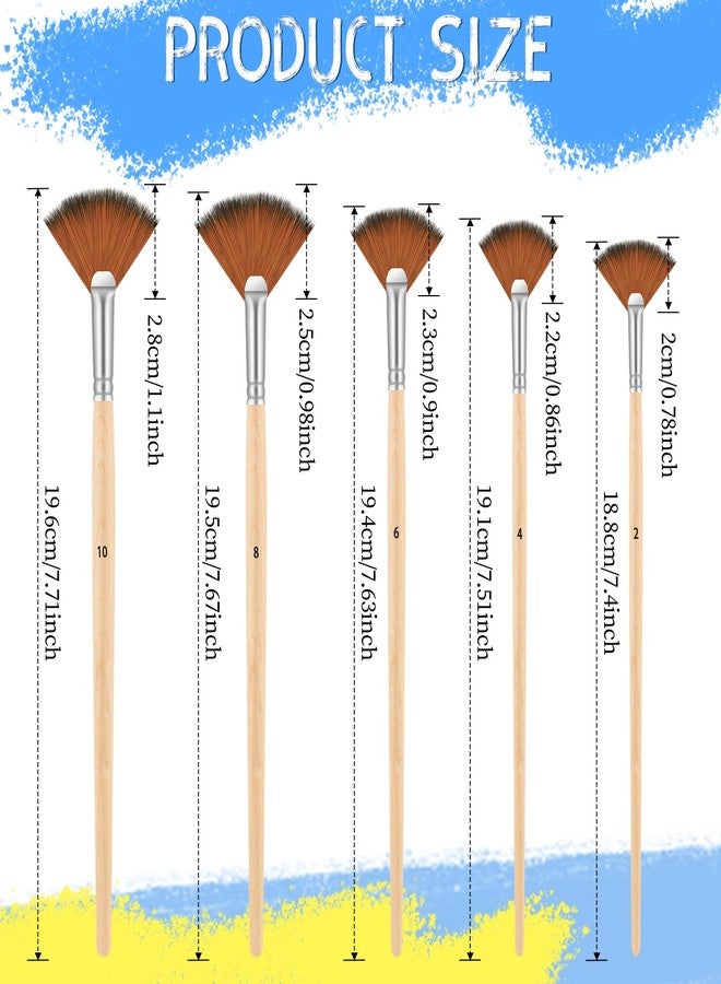 Dimeho Fan Brush for Painting, 5 Pcs Artist Fan Paint Brushes Professional Anti-Shedding Nylon Hair Painting Brush with Long Wood Handle Drawing Supplies for Watercolor Oil Acrylic Painting - Image 2