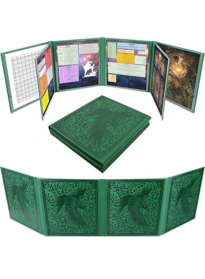 كايس ماتكس شاشة CASEMATIX DM من الجلد الصناعي الفاخر المكون من 8 ألواح - شاشة Dungeon Master قابلة للطي بثمانية ألواح مع لوحين متأرجحين وجيوب مسح مبللة لألعاب تقمص الأدوار - خضراء، لا تتضمن الحشوات - Image 1