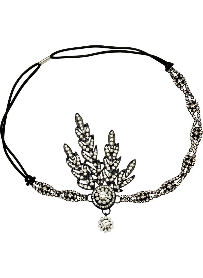 BABEYOND BABEYOND Art Deco 1920s Flapper Great Gatsby Inspired Leaf Medallion Pearl Headpiece Headband 