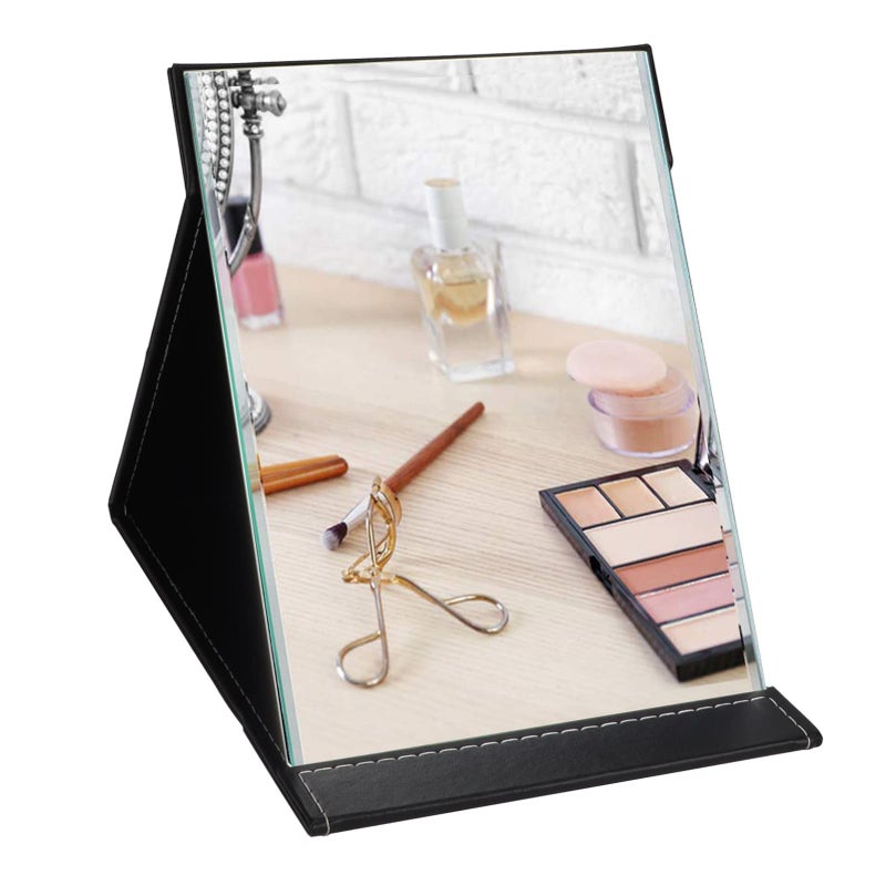 ZBEIVAN 10x7 Inches Portable Folding Makeup Mirror with Cosmetic Desktop Standing for Travel Vanity Table Room Decor Beauty Gifts Black