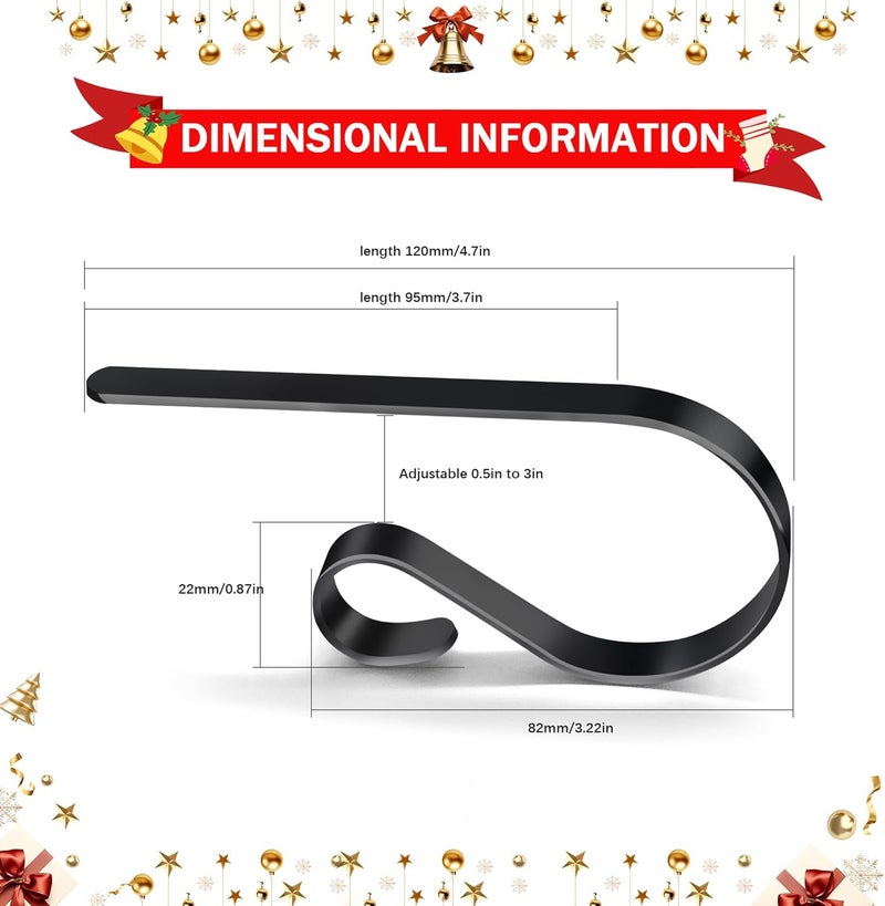 TAROSE Christmas Stocking Holder, Set of 4, Mantle Clip Fireplace Hooks Hanger, Stocking Scrolls for Party Christmas Decoration Supplies (Black) - Image 4