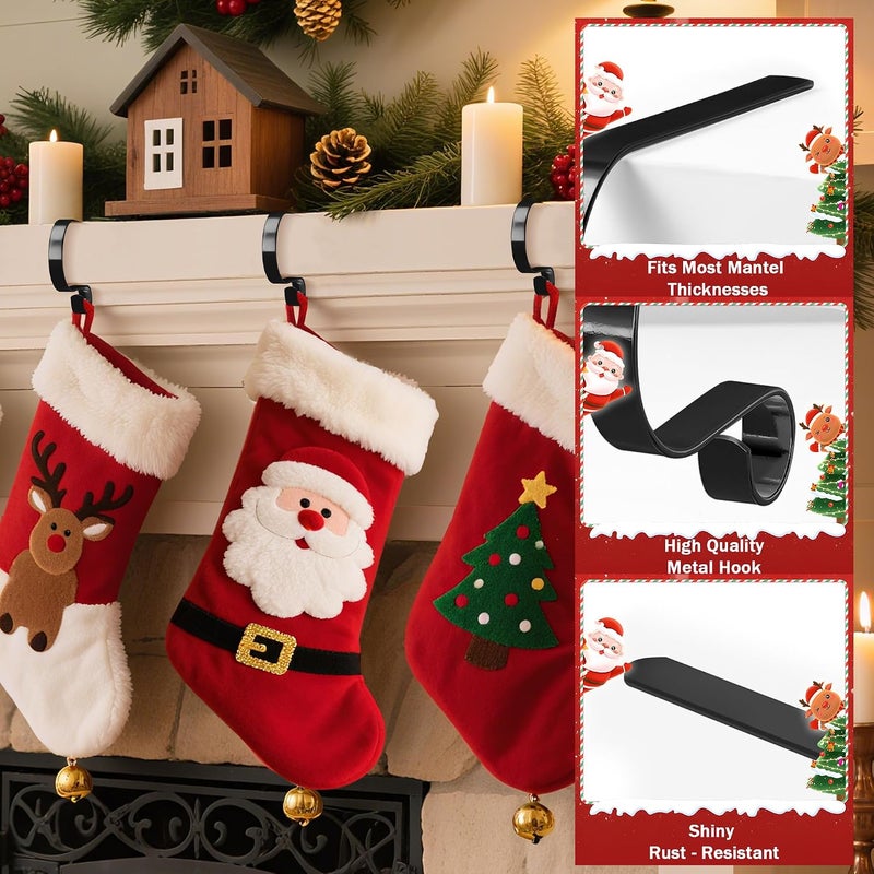 TAROSE Christmas Stocking Holder, Set of 4, Mantle Clip Fireplace Hooks Hanger, Stocking Scrolls for Party Christmas Decoration Supplies (Black) - Image 3