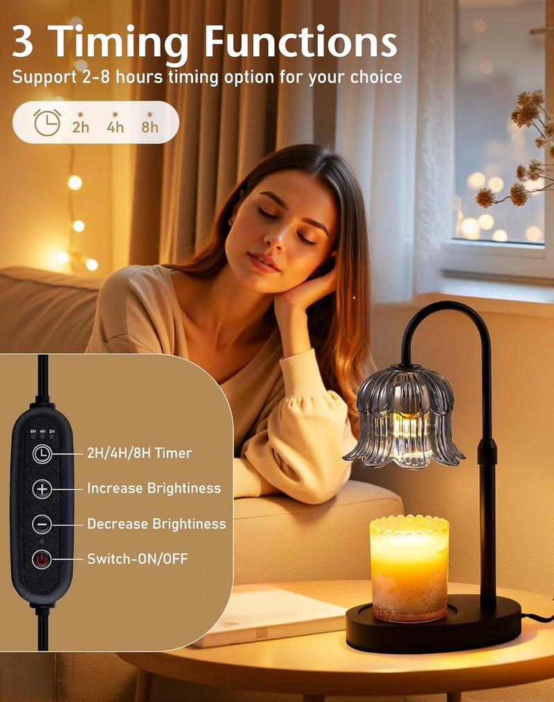EVXFG Flower Candle Warmer Lamp with Timer - Lotus Light Electric Wickless Warming Height Adjustable Dimmable No Flame Heat Warm Melt Wax Scented Floral Table Lights Elegant Tulip Modern Home Decor - Image 3