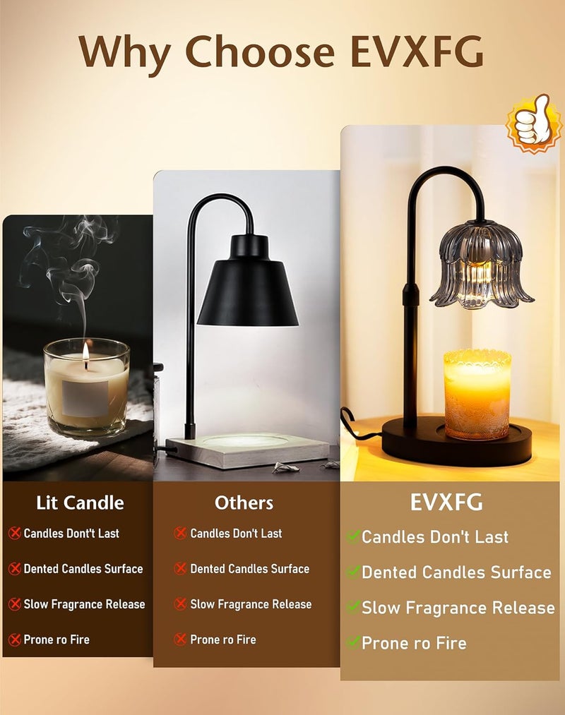EVXFG Flower Candle Warmer Lamp with Timer - Lotus Light Electric Wickless Warming Height Adjustable Dimmable No Flame Heat Warm Melt Wax Scented Floral Table Lights Elegant Tulip Modern Home Decor - Image 5