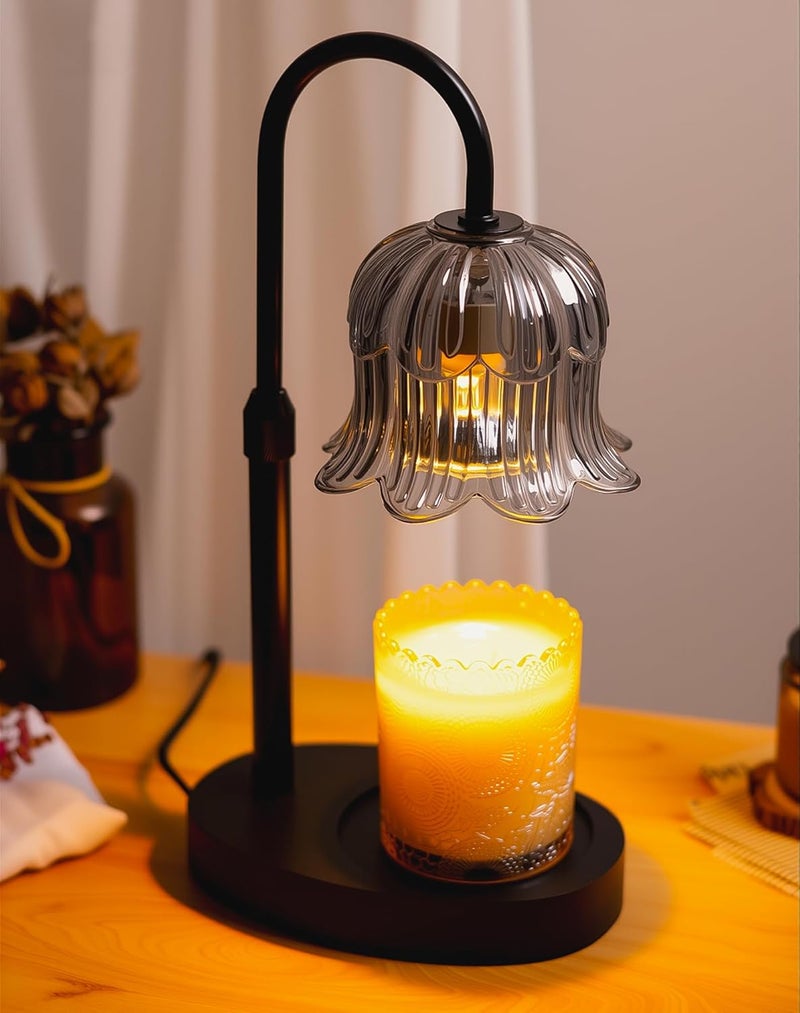 EVXFG Flower Candle Warmer Lamp with Timer - Lotus Light Electric Wickless Warming Height Adjustable Dimmable No Flame Heat Warm Melt Wax Scented Floral Table Lights Elegant Tulip Modern Home Decor - Image 1