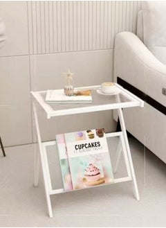fashionhome Multifunction Glass-top Sofa Side Table Accent End Table with Magazine Rack Bedside Nightstand Z Shaped Coffee Table Display Stand for Bedroom Living Room Small Space 50x37x57 cm  - Image 3