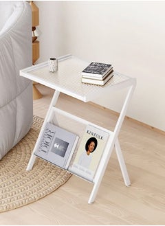 fashionhome Multifunction Glass-top Sofa Side Table Accent End Table with Magazine Rack Bedside Nightstand Z Shaped Coffee Table Display Stand for Bedroom Living Room Small Space 50x37x57 cm  - Image 4