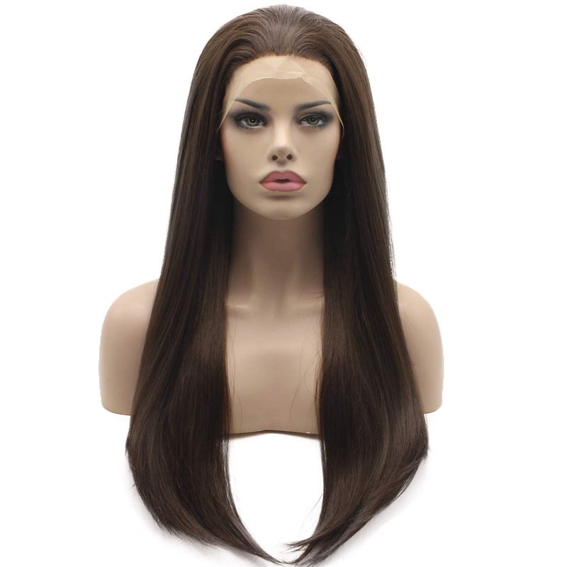 Lushy Lushy Silk Straight Long 24inch Brown Mix Heat Resistant Heavy Density Synthetic Lace Front Wig 