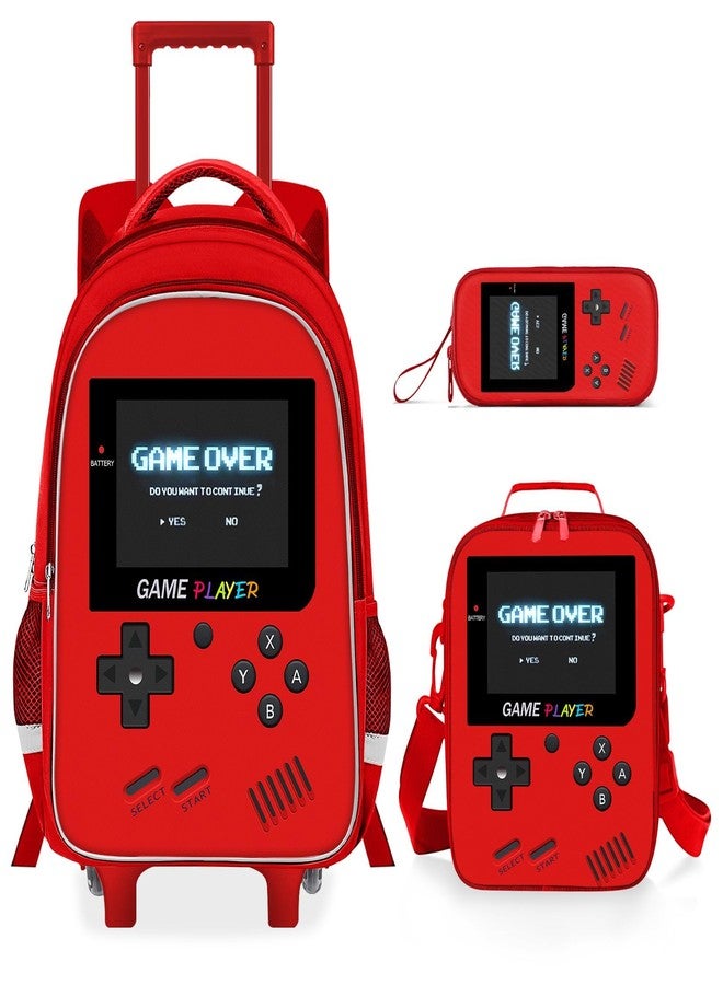 ZHIMEBYE Rolling Backpack For Boys - Gamer Boys Backpack For Kids Children Teens Elementary Middle School, Red-backpack Set, Medium to Large, Modern, Minimalist - Image 1