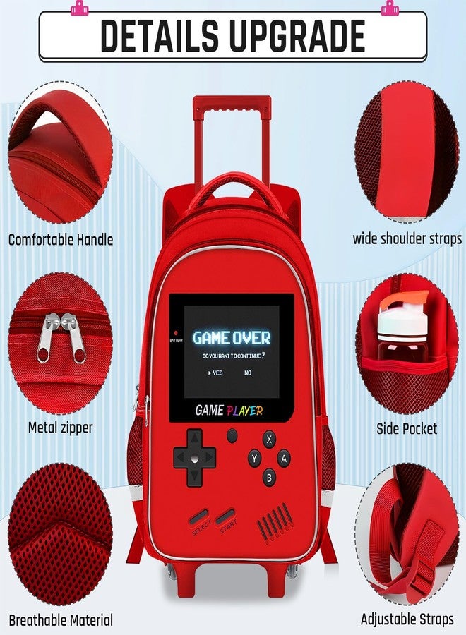 ZHIMEBYE Rolling Backpack For Boys - Gamer Boys Backpack For Kids Children Teens Elementary Middle School, Red-backpack Set, Medium to Large, Modern, Minimalist - Image 2