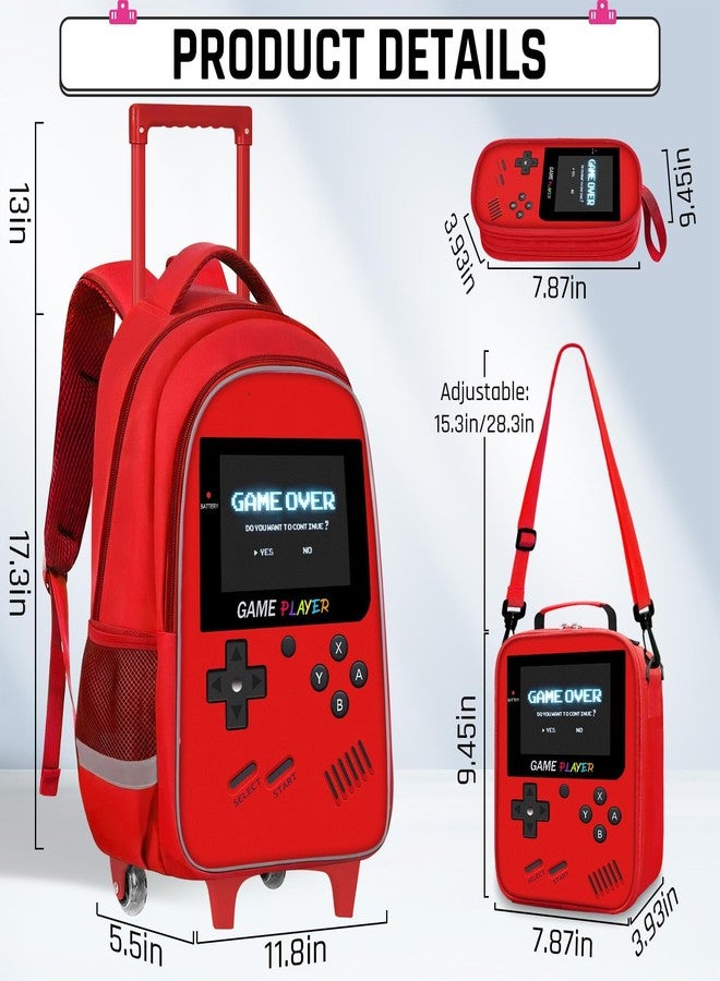 ZHIMEBYE Rolling Backpack For Boys - Gamer Boys Backpack For Kids Children Teens Elementary Middle School, Red-backpack Set, Medium to Large, Modern, Minimalist - Image 4