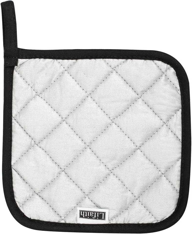 lifaith 100% Cotton Potholders Kitchen Everyday Basic Terry Pot Holder Heat Resistant Large Coaster Hot Pads Kit Trivets Set for Cooking and Baking Set of 6 Black - Image 4