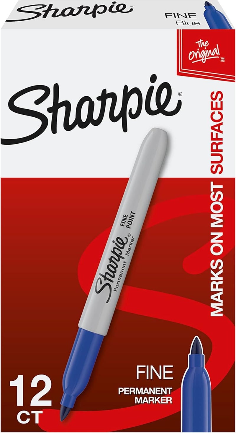 Sharpie Permanent Markers, Fine Point, Blue, 12 Count - Image 1