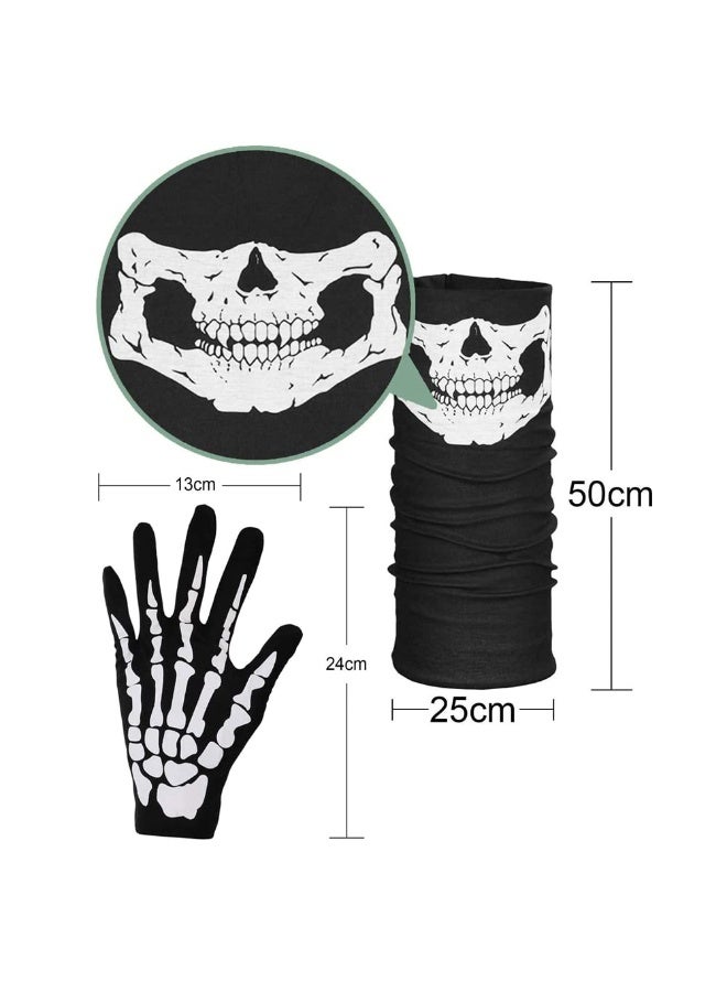 SUNSAR Skeleton Gloves and Skull Face Mask Half Ghost Bones Cosplay Costumes – Skull Motorcycle Face Mask for Adult  Dance Costume Party - Image 2