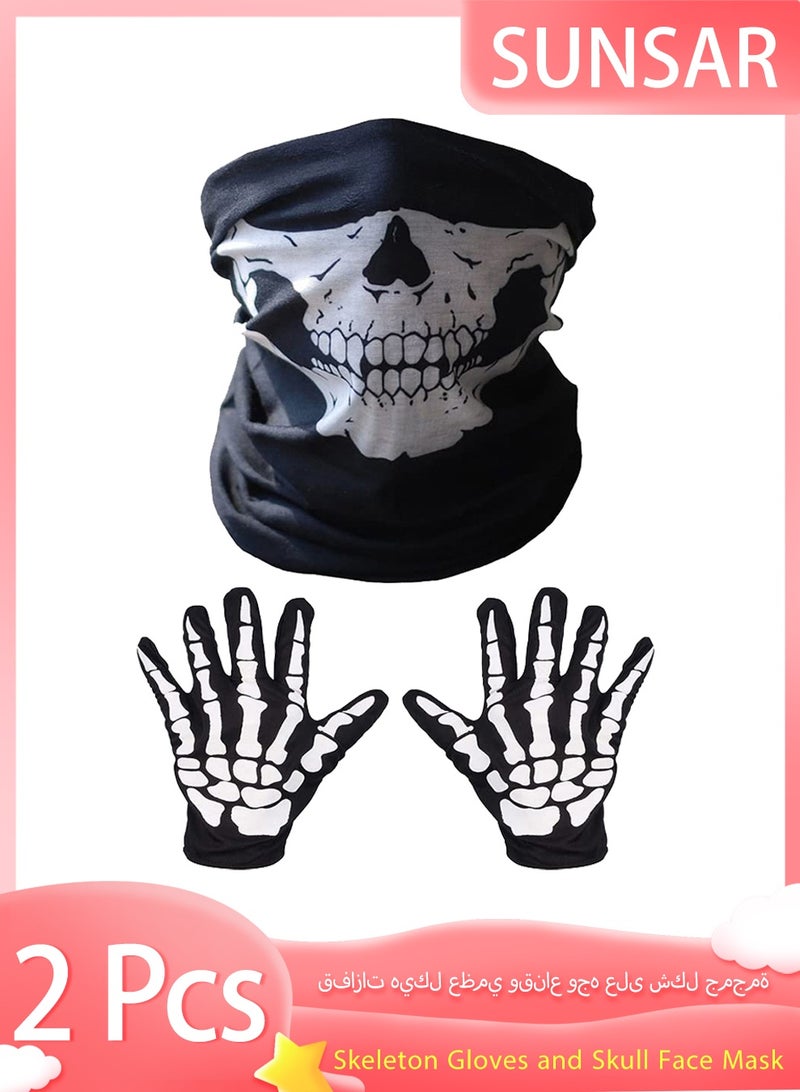 SUNSAR Skeleton Gloves and Skull Face Mask Half Ghost Bones Cosplay Costumes – Skull Motorcycle Face Mask for Adult  Dance Costume Party - Image 1