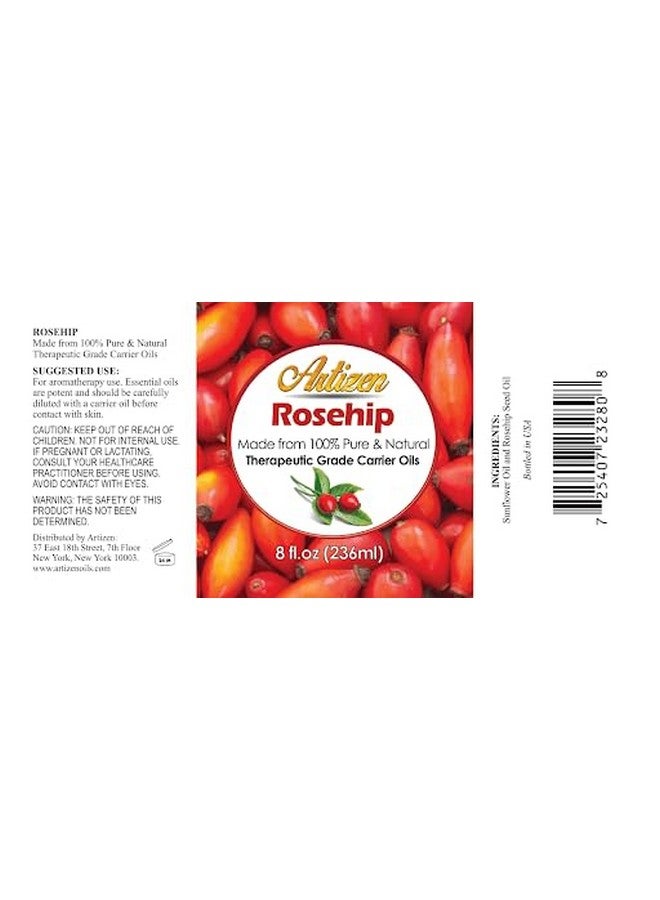 أرتيزن زيت ثمر الورد 8 أونصة (نقي وطبيعي 100%)، معصور على البارد ومحصود من شجيرات الورد الطازجة وزيت بذور الورد، مثالي لبشرتك، والوجه، والأظافر، واليدين. - Image 2