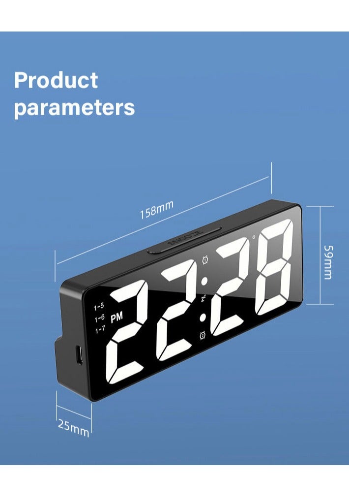 شيانغ مي ساعة منبه إلكترونية بمرآة LED وبطارية USB مزدوجة الاستخدام وساعة ذكية يتم التحكم فيها صوتيًا للطلاب، ساعة منبه رقمية لغرفة النوم، ساعات إلكترونية بمرآة LED، سطوع قابل للتعديل، ساعة منبه للأطفال، مكتب، طاولة، طاولة بجانب السرير - Image 4