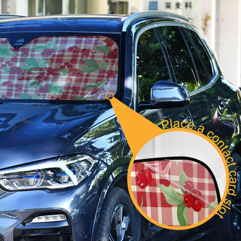 Cute Cherry Car Windshield Sun Shade for Women Foldable Front Windshield Sunshade for Car Truck SUV - Auto Sun Visor Protector Blocks UV Rays Keeps Your Vehicle Cool, 57" x 31.5" - Image 3