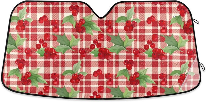Cute Cherry Car Windshield Sun Shade for Women Foldable Front Windshield Sunshade for Car Truck SUV - Auto Sun Visor Protector Blocks UV Rays Keeps Your Vehicle Cool, 57" x 31.5" - Image 1