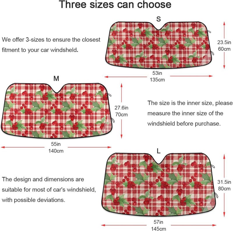 Cute Cherry Car Windshield Sun Shade for Women Foldable Front Windshield Sunshade for Car Truck SUV - Auto Sun Visor Protector Blocks UV Rays Keeps Your Vehicle Cool, 57" x 31.5" - Image 5