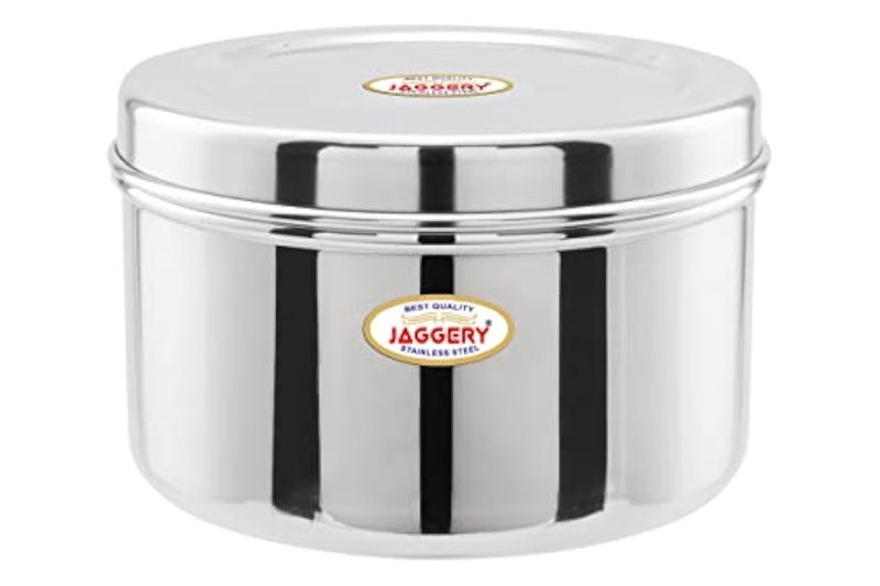 JAGGERY Brand Heavy Gauge Stainless Steel Container/Storage Box/Deep Betha Dabba/Grocery Canister/Multipurpose Dibba, for Laddu/Papad/Chips/idli/snacks/sweets/chapati,puri etc (10no.) - Image 1