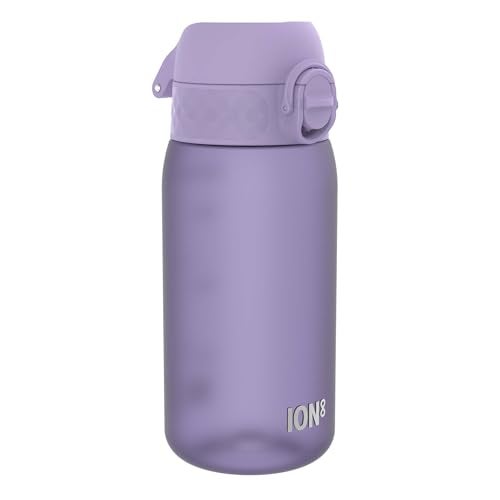 Ion8 Small Water Bottle, 350 ml/12 oz, Leak Proof, Easy to Open, Secure Lock, Dishwasher Safe, BPA Free, Carry Handle, Hygienic Flip Cover, Easy Clean, Odor Free, Carbon Neutral, Light Purple - Image 1