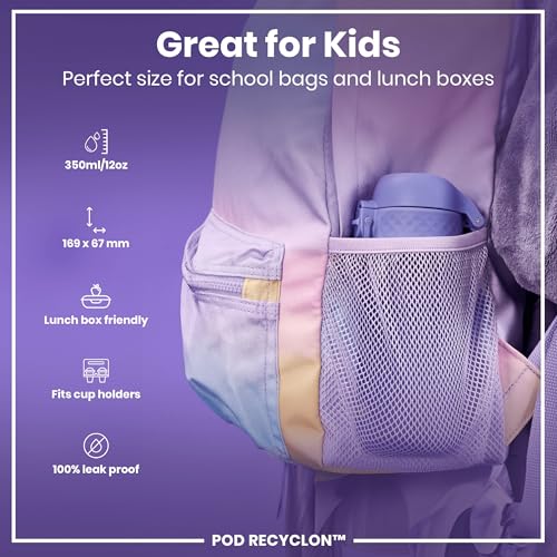 Ion8 Small Water Bottle, 350 ml/12 oz, Leak Proof, Easy to Open, Secure Lock, Dishwasher Safe, BPA Free, Carry Handle, Hygienic Flip Cover, Easy Clean, Odor Free, Carbon Neutral, Light Purple - Image 2