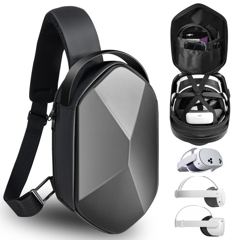SARLAR SARLAR Travel Carrying Case for Oculus Meta Quest 3S/Quest 3/Quest 2 VR Headset and Controller Accessories, Large Space Hard Case Fits BOBOVR/Kiwi Design Battery Head Strap, Crossbody Sling Bag  - Image 1