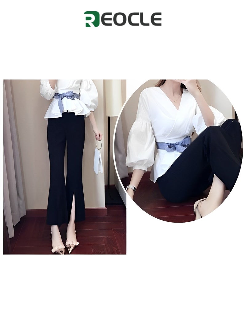 REOCLE Spring and Autumn Suit for Women White Top and Black Trousers Fashionable and Age-reducing Suit for Small People Making Taller and Slimmer Fashionable Suit - Image 5