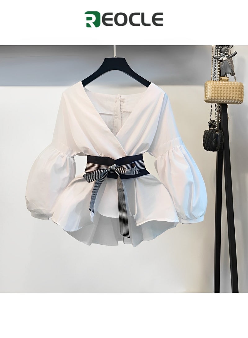 REOCLE Spring and Autumn Suit for Women White Top and Black Trousers Fashionable and Age-reducing Suit for Small People Making Taller and Slimmer Fashionable Suit - Image 3