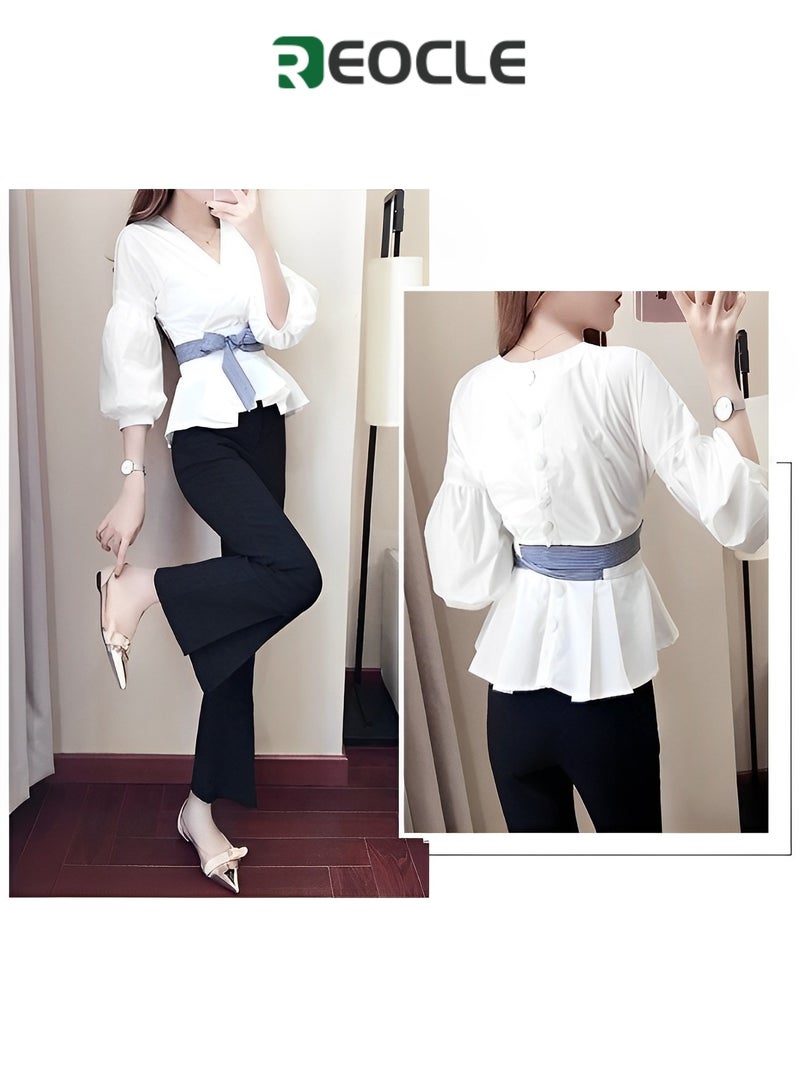 REOCLE Spring and Autumn Suit for Women White Top and Black Trousers Fashionable and Age-reducing Suit for Small People Making Taller and Slimmer Fashionable Suit - Image 4
