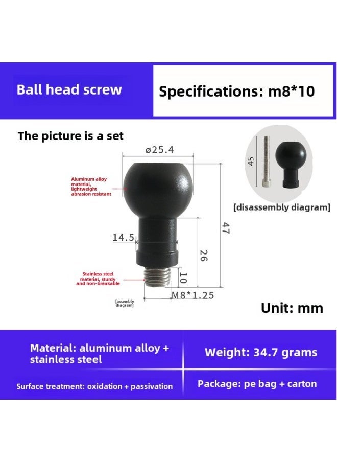 13 15/17/20/25 Aluminum Alloy 1/4 Screw Ball Head Mobile Phone Bracket Modified Live Photography Bracket Accessories-Color:25.4 Ball Head Screws + M8*1.25 Stainless Steel Screws - Image 1