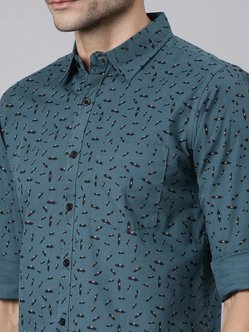 Joven  Blue Grey Printed Cotton Casual Shirt for Men  | Best Price UAE