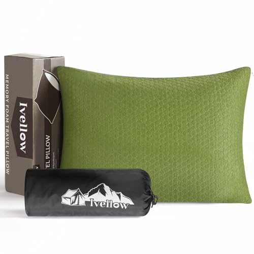Ivellow Memory Foam Travel Pillow Compressible Camping Pillow for Sleeping Shredded Memory Foam Pillow Compact Firm Supportive Small Pillow for Adults Kids Outdoor Backpacking Hiking Essential Gear-M - Image 1