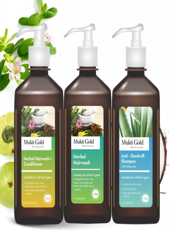 Axiom Mukti Gold New Launched Shampoo Combo | Herbal Hair Wash, Anti-Dandruff Shampoo, Hair Wash With Conditioner (400Ml Each) | Made With Herbal Extracts | WHO GMP GLP Certified Product - Image 1