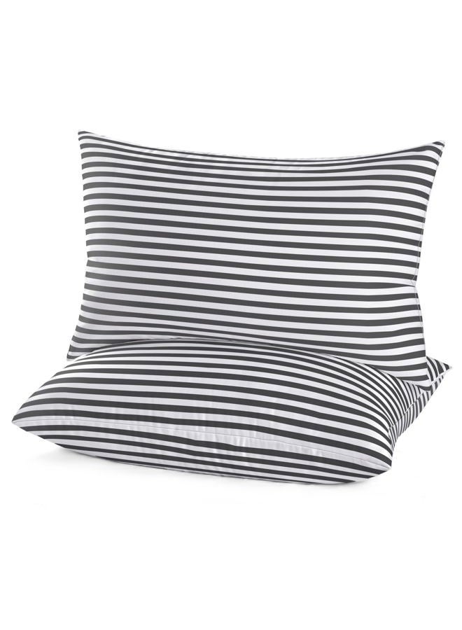 EIUE Bed Pillows for Sleeping 2 Pack Queen Size，Super Soft Down Alternative Microfiber Filled Pillows,Pillows for Side and Back Sleepers,20 x 30 Inches,Striped White Grey - Image 1
