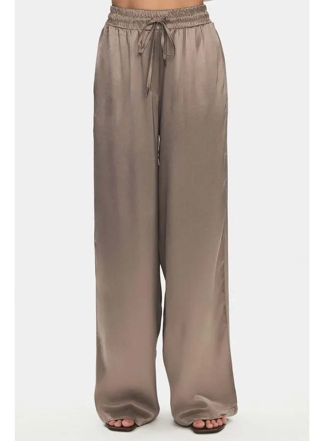 JUNE June Women 100% Viscose Flowy Shirt Trouser Set Mink