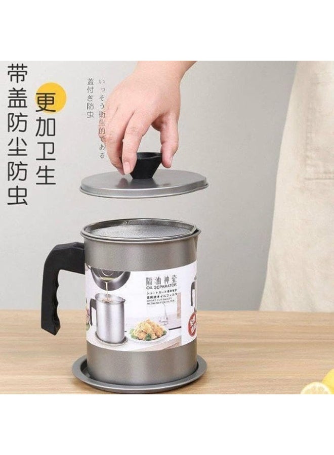 Kitchen Oil Strainer Pot with Filter, 1.7L Stainless Steel Oil Dispenser, Storage Container with Fine Mesh Strainer, Perfect for Frying Oil and Cooking Grease, Available in Prime Shop  - Image 2