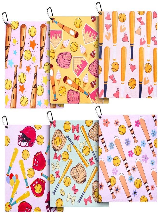 Retrora 6 Pcs Softball Towel 15 x 17 Inch Absorbent Fast Drying Towels for Girls Women Sweat Funny Softball Gifts for Team Girls Hand Towel with Clip - Image 1