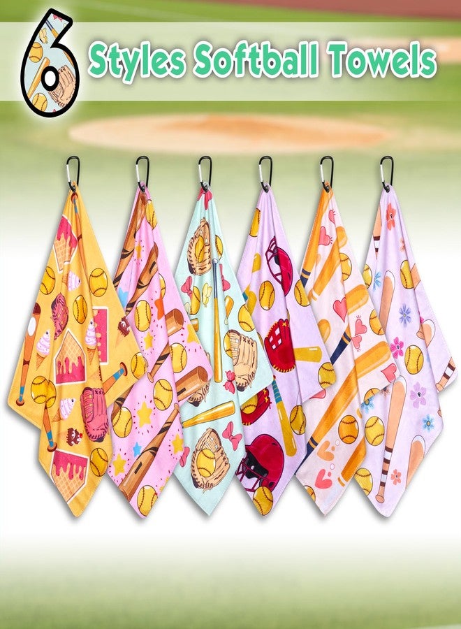 Retrora 6 Pcs Softball Towel 15 x 17 Inch Absorbent Fast Drying Towels for Girls Women Sweat Funny Softball Gifts for Team Girls Hand Towel with Clip - Image 4