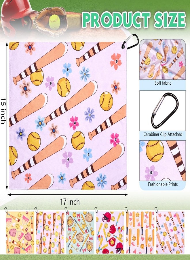 Retrora 6 Pcs Softball Towel 15 x 17 Inch Absorbent Fast Drying Towels for Girls Women Sweat Funny Softball Gifts for Team Girls Hand Towel with Clip - Image 3