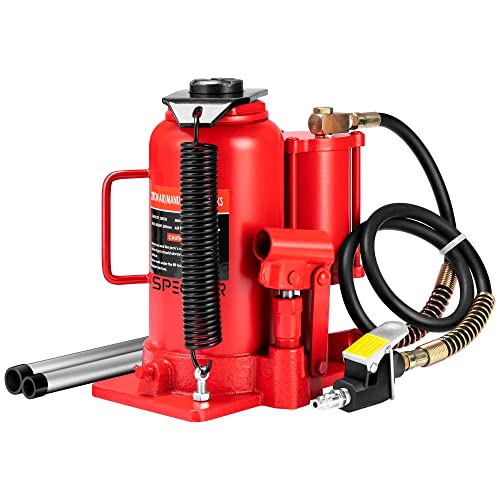 SPECSTAR Pneumatic Air Hydraulic Bottle Jack with Manual Hand Pump 20 Ton Heavy Duty Auto Truck Travel Trailer Repair Lift Red - Image 1