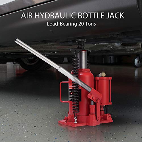 SPECSTAR Pneumatic Air Hydraulic Bottle Jack with Manual Hand Pump 20 Ton Heavy Duty Auto Truck Travel Trailer Repair Lift Red - Image 2