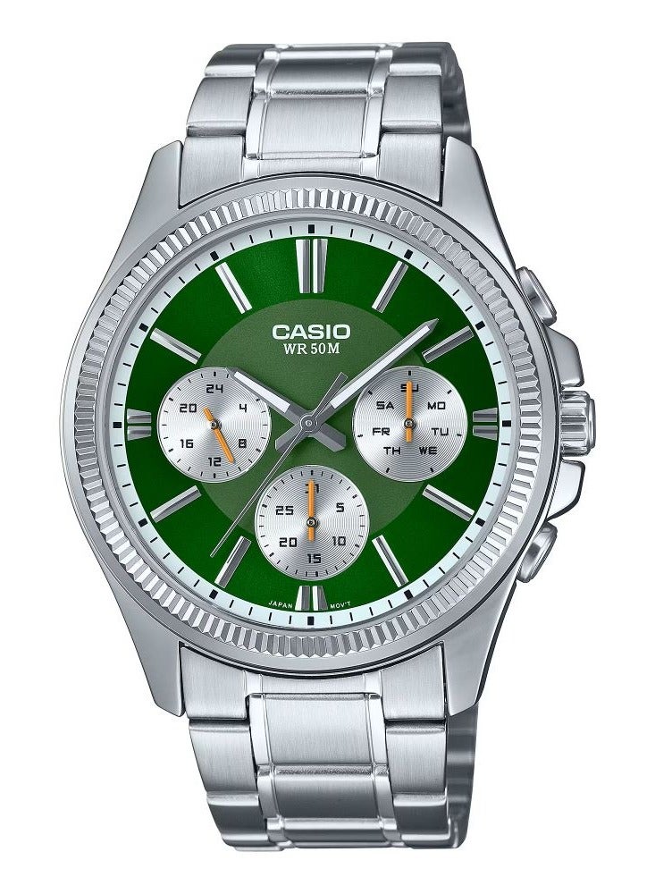 CASIO ساعة انتيسر للرجال بمينا أخضر وعقارب MTP-1375D-3Av