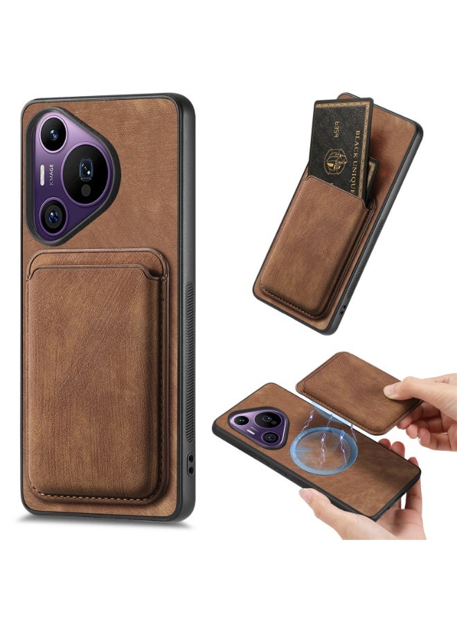 For Huawei Pura 70 Retro Leather Card Bag Magnetic Phone Case(Brown)  - Image 2