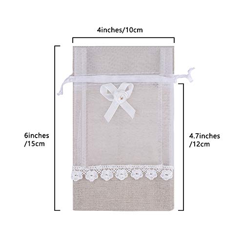 SumDirect Rose Drawstring Burlap Bag - 20pcs 4x6 Inch Lace Jute Organza Favor Gift Bags, Sheer Linen Favor Bags for Wedding - Image 2