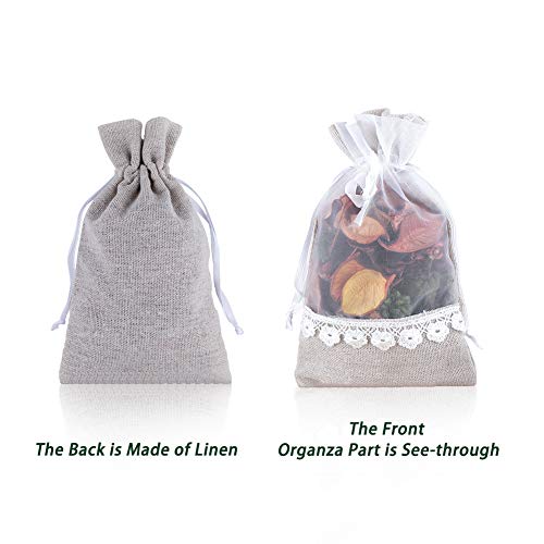 SumDirect Rose Drawstring Burlap Bag - 20pcs 4x6 Inch Lace Jute Organza Favor Gift Bags, Sheer Linen Favor Bags for Wedding - Image 5