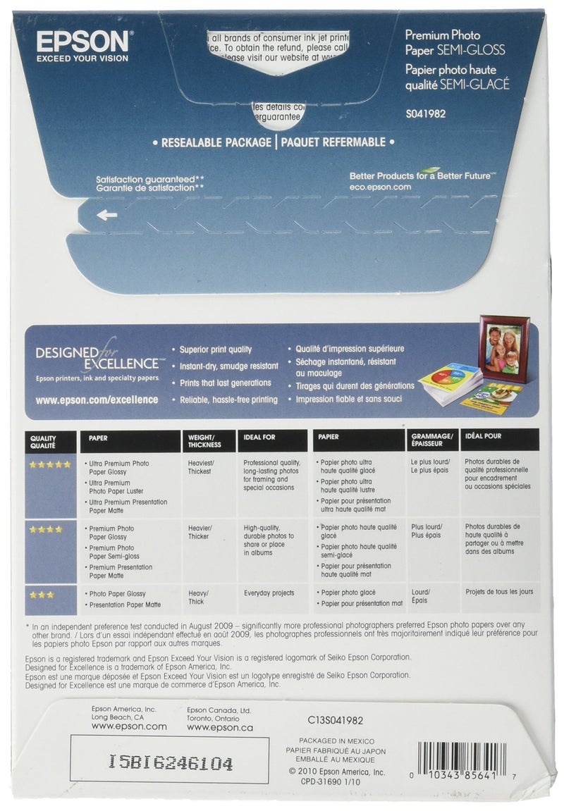 Epson Premium Photo Paper Semi-Gloss (4X6 Inches, 40 Sheets) (S041982) - Image 2