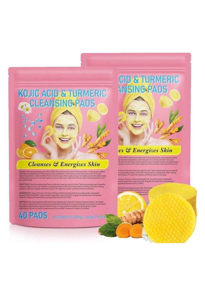 Frovetani Turmeric Cleansing Pads, Kojic Acid & Turmeric Cleansing Pads, Turmeric Pads Infused Cotton Exfoliating Pads, Turmeric Kojic Pads for Face, Helps Balance Skin Oil (80)  - Image 1